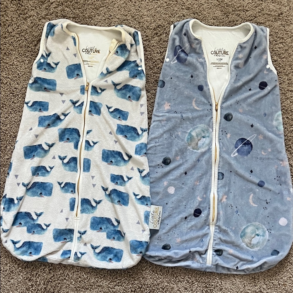 Little Couture baby boy 2 wearable blankets by Minky Couture planets and whales
